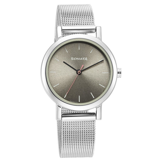 Ladies Essentials Grey Dial Stainless Steel Strap Watch for Women
