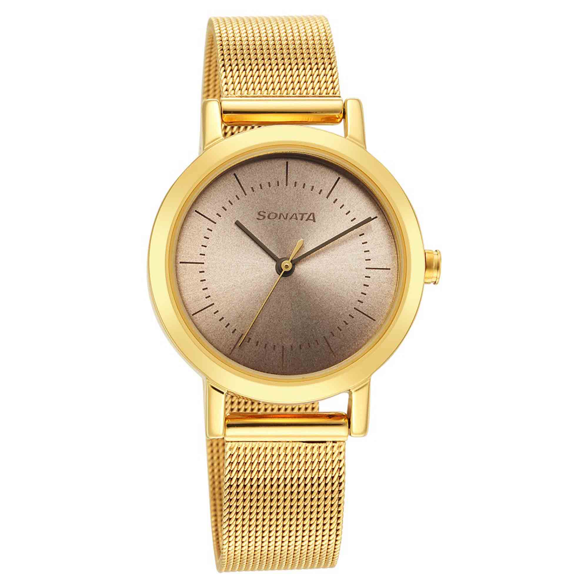 Ladies Essentials Beige Dial Stainless Steel Strap Watch for Women