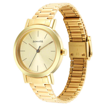 Ladies Essentials Champagne Dial Stainless Steel Strap Watch for Women