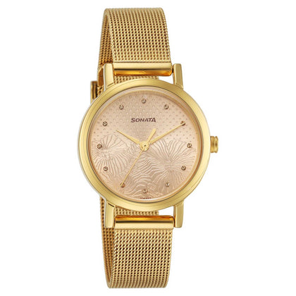 Sonata Quartz Analog Rose Gold Stainless Steel Strap for Women