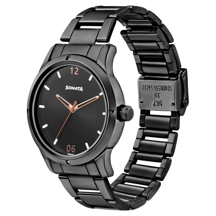 Sota Women of Steel Black Dial Stainless Steel Strap Watch for Women