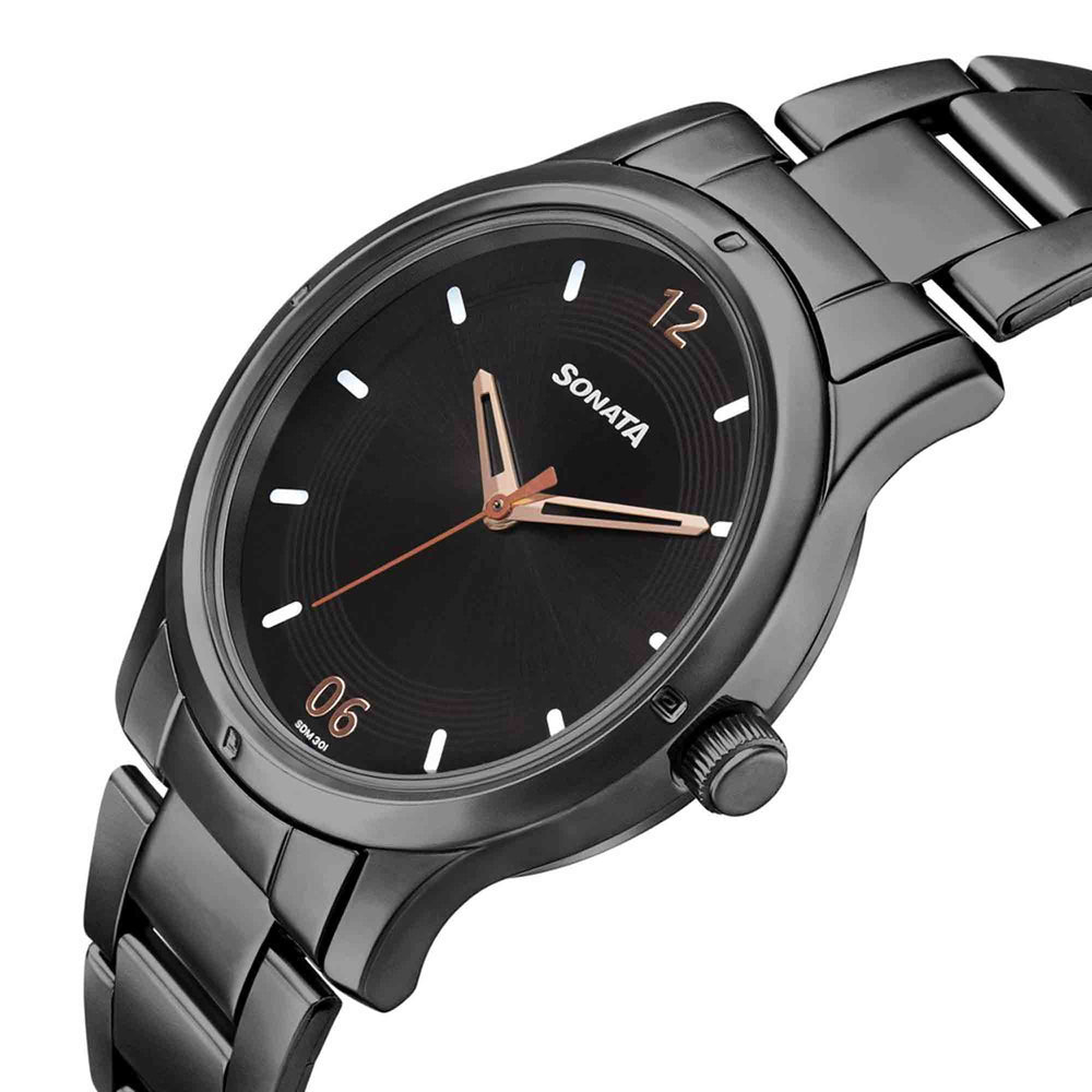 Sota Women of Steel Black Dial Stainless Steel Strap Watch for Women