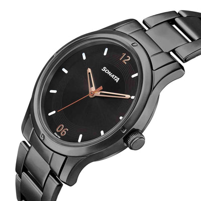 Sota Women of Steel Black Dial Stainless Steel Strap Watch for Women