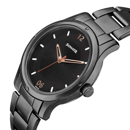 Sota Women of Steel Black Dial Stainless Steel Strap Watch for Women