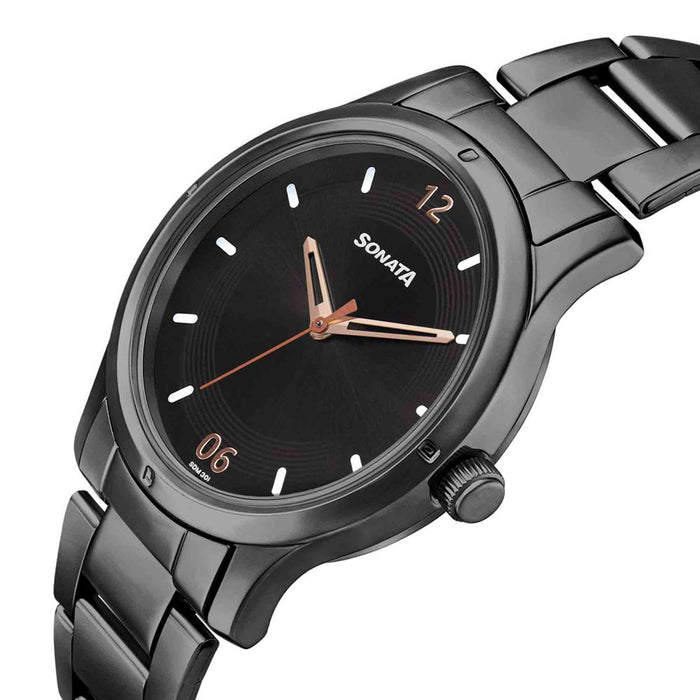 Sota Women of Steel Black Dial Stainless Steel Strap Watch for Women
