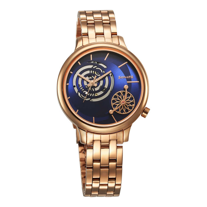 Sonata Unveil Quartz Analog Blue Dial Metal Strap Watch for Women 8190WM03