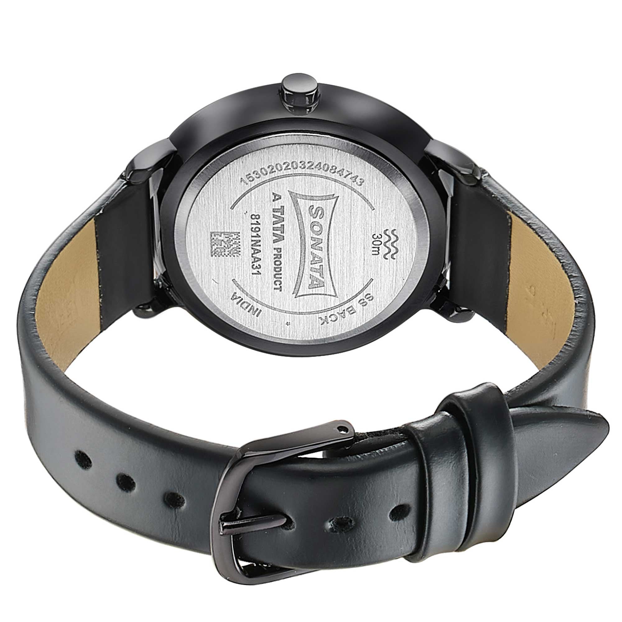 Sonata Sleek Quartz Analog Black Dial Black Leather Strap Watch for Women