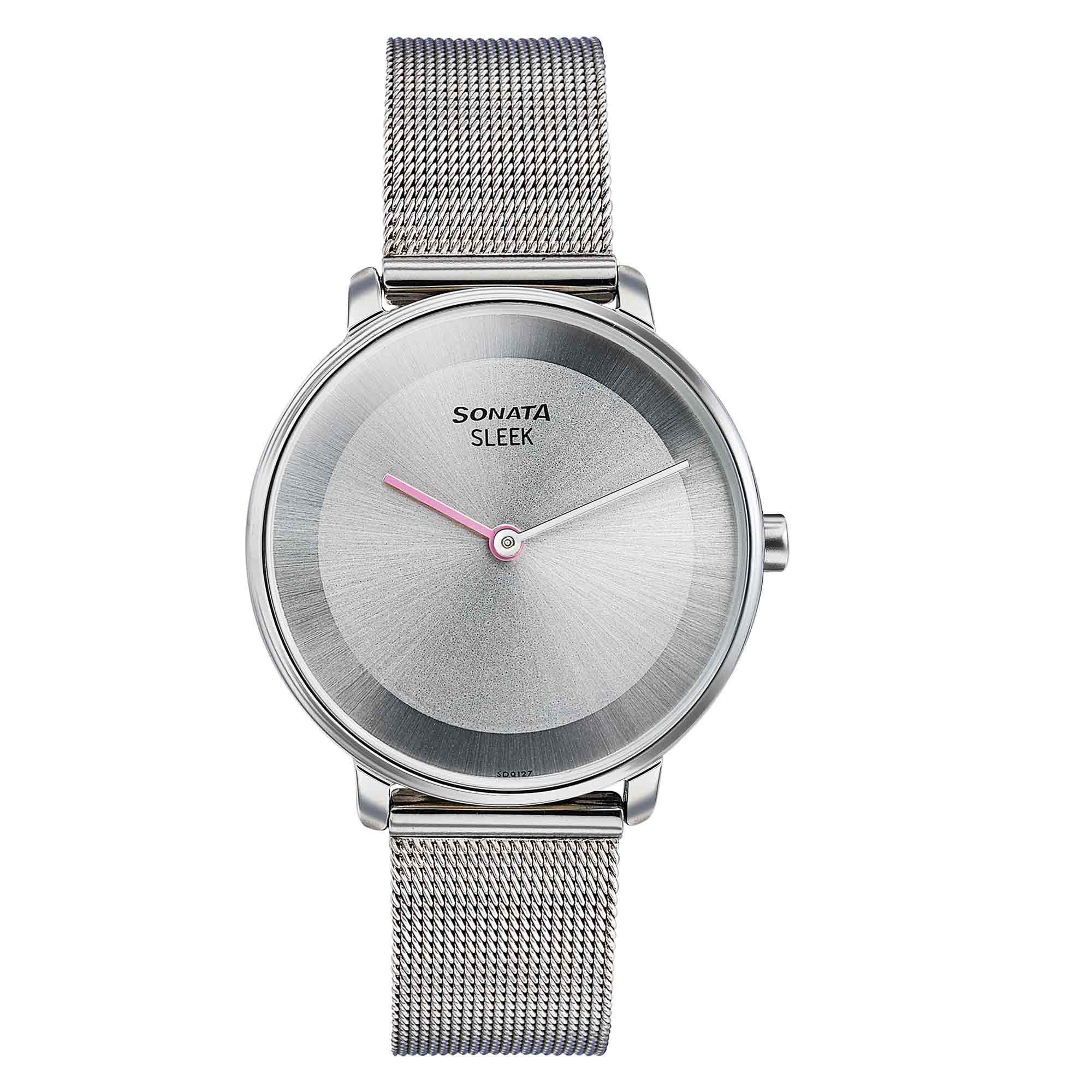 Sonata Sleek Quartz Analog Grey Dial Silver Stainless Steel Strap Watch for Women
