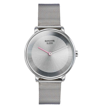 Sonata Sleek Quartz Analog Grey Dial Silver Stainless Steel Strap Watch for Women