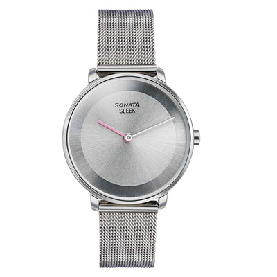 Sonata Sleek Quartz Analog Grey Dial Silver Stainless Steel Strap Watch for Women