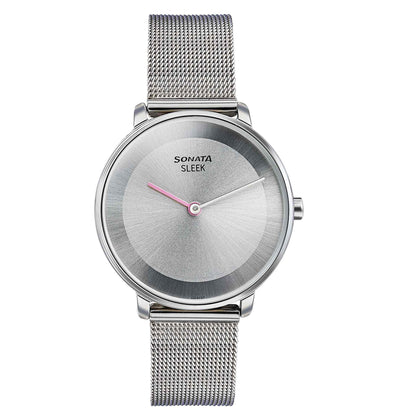 Sonata Sleek Quartz Analog Grey Dial Silver Stainless Steel Strap Watch for Women
