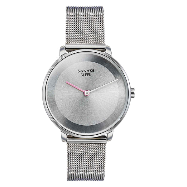 Sonata Sleek Quartz Analog Grey Dial Silver Stainless Steel Strap Watch for Women