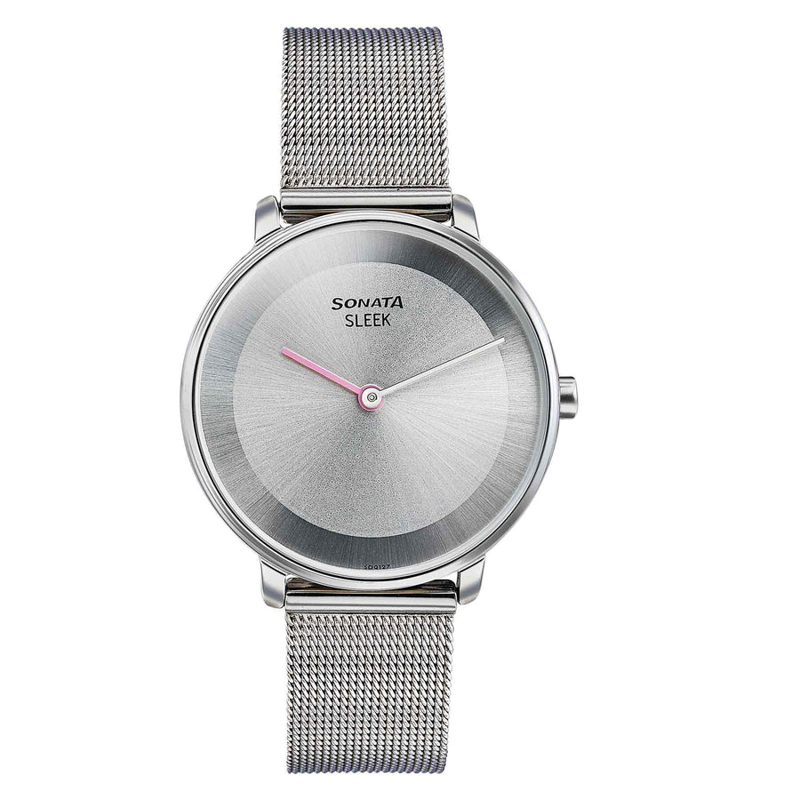 Sonata Sleek Quartz Analog Grey Dial Silver Stainless Steel Strap Watch for Women