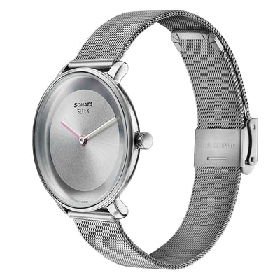 Sonata Sleek Quartz Analog Grey Dial Silver Stainless Steel Strap Watch for Women
