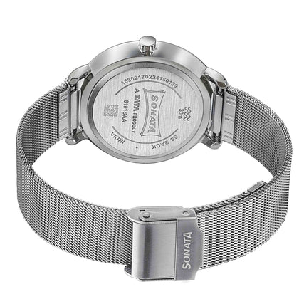 Sonata Sleek Quartz Analog Grey Dial Silver Stainless Steel Strap Watch for Women