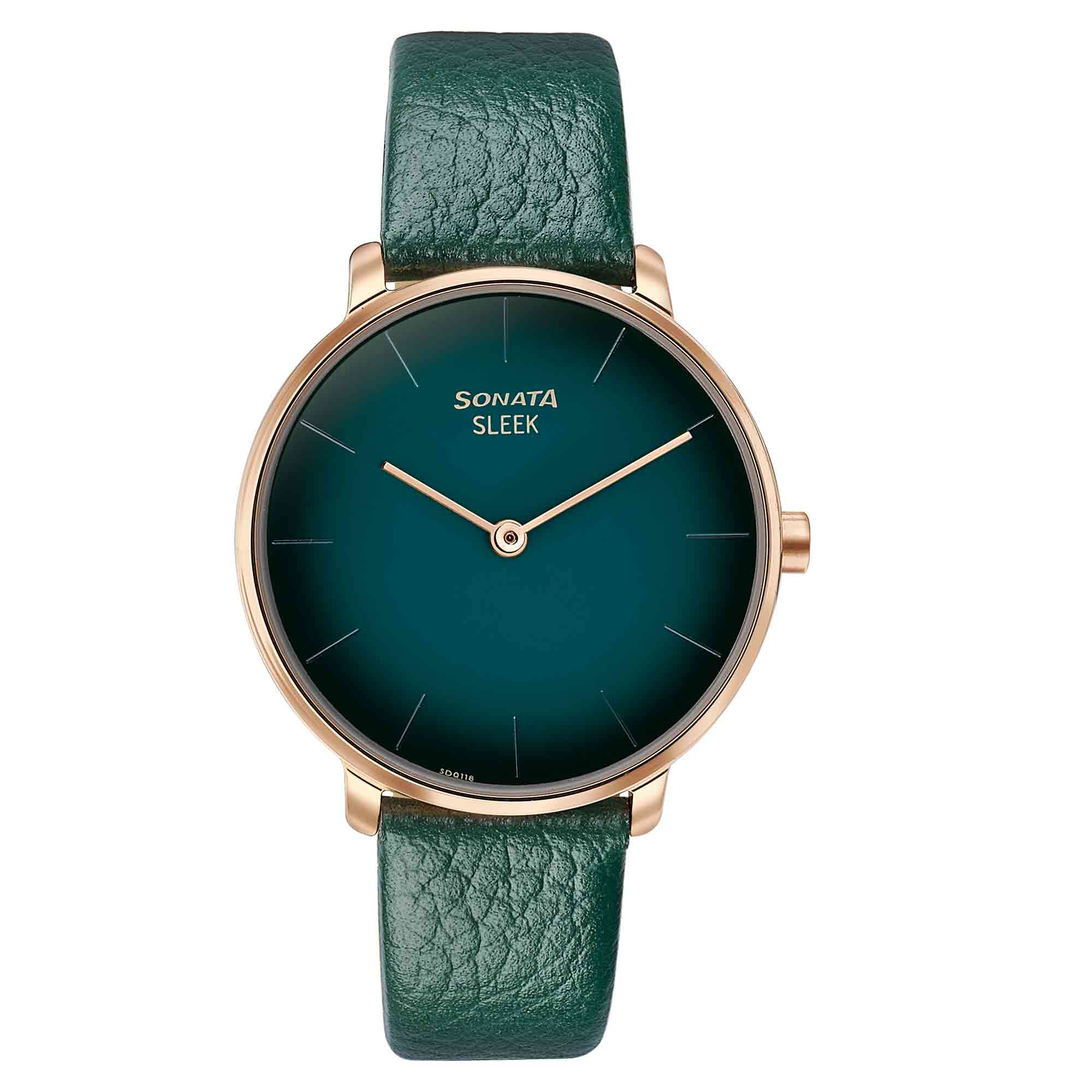 Sonata Sleek Quartz Analog Green Dial Green Leather Strap Watch for Women