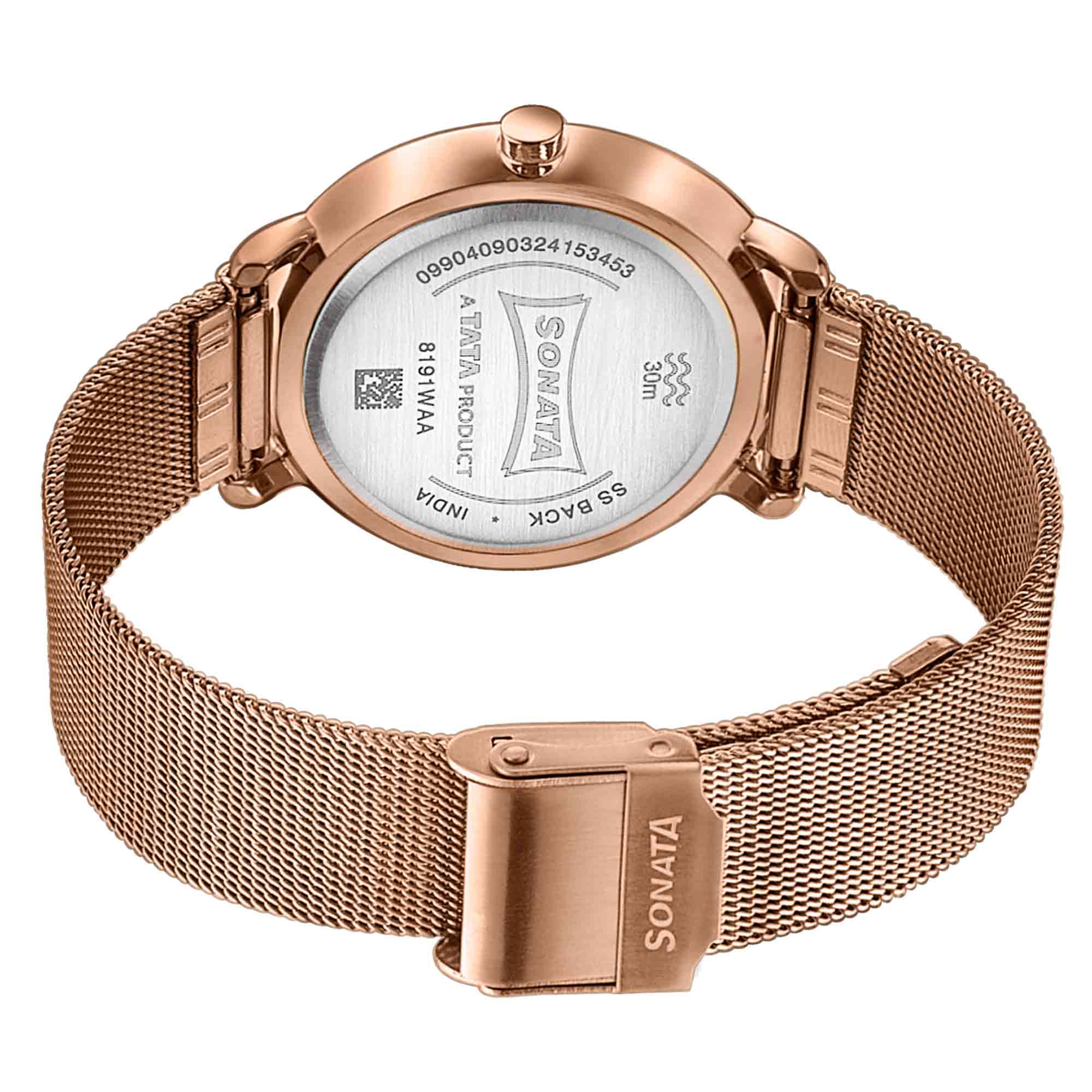 Sonata Sleek Quartz Analog Black Dial Rose Gold Stainless Steel Strap Watch for Women