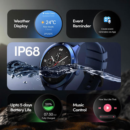 Fastrack Jupiter Flex Smart Watch, 1.38" UltraVu Display, Bluetooth Calling, Health Suite with SpO2, Heart Rate, Sleep Tracking, 100+ Watch Faces, (Blue) 38165PP02