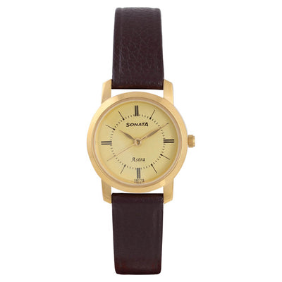 Sonata Workwear Champagne Dial Brown Leather Strap Analog Watch for Women