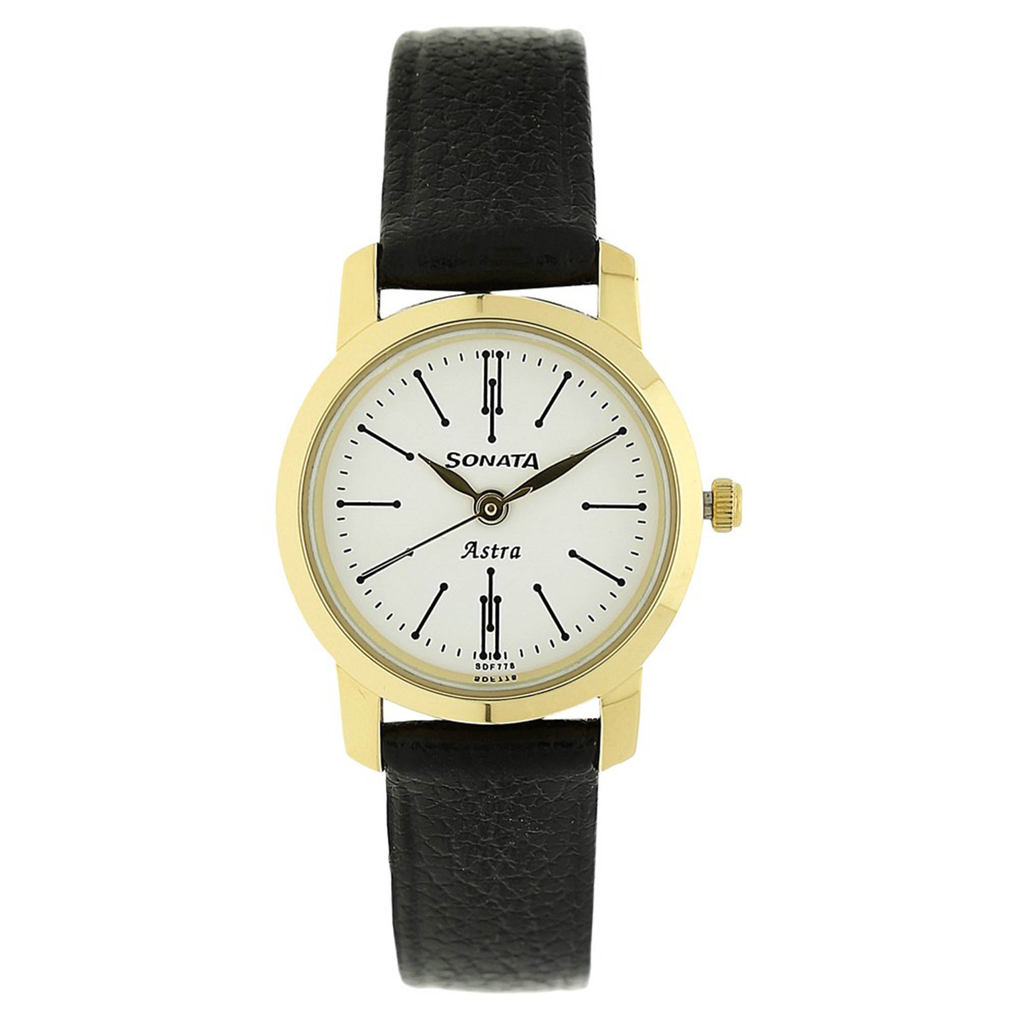 White Dial Black Leather Strap Watch