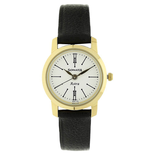 White Dial Black Leather Strap Watch