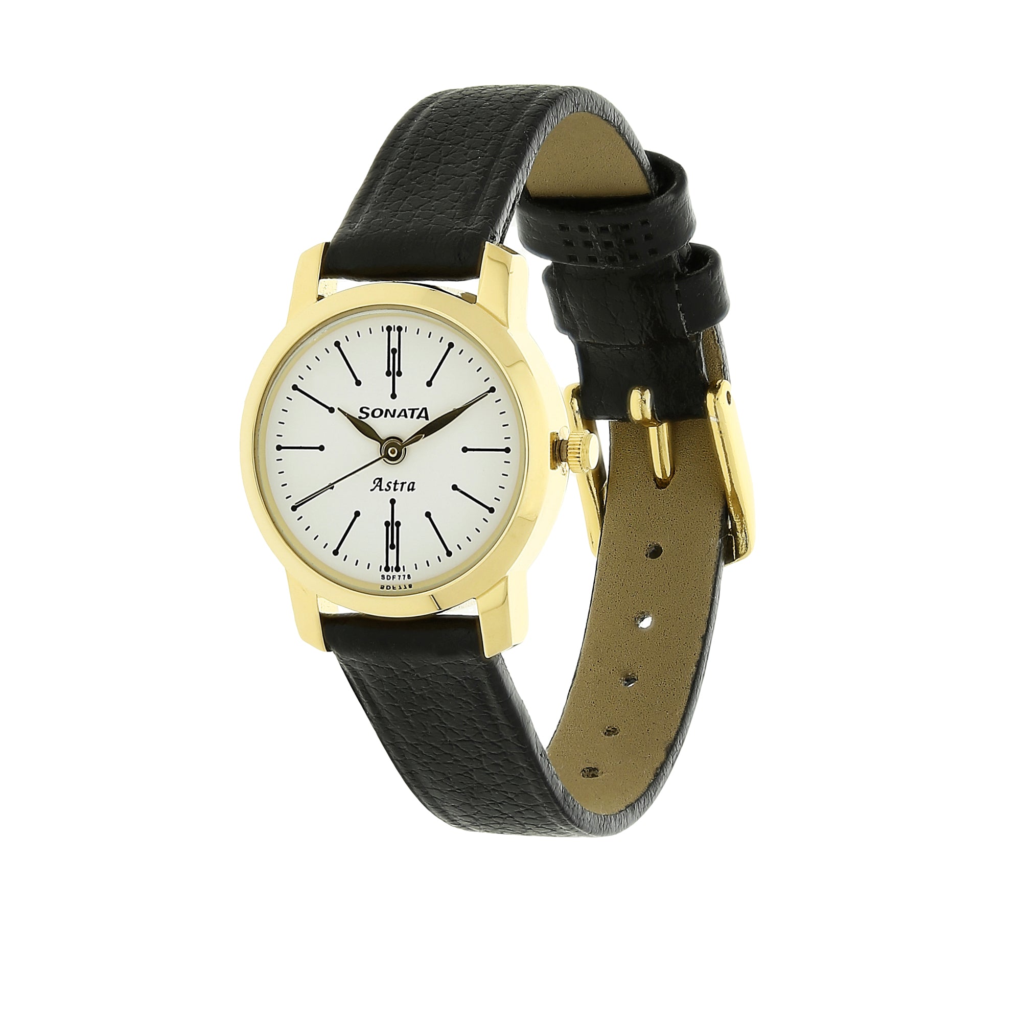 White Dial Black Leather Strap Watch