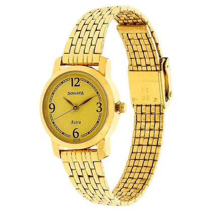 Sonata Champagne Dial Gold Metal Strap Analog Watch for Women