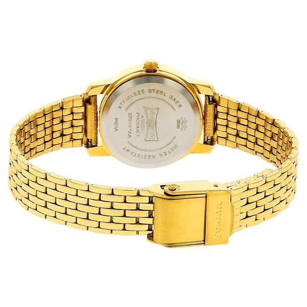 Sonata Champagne Dial Gold Metal Strap Analog Watch for Women