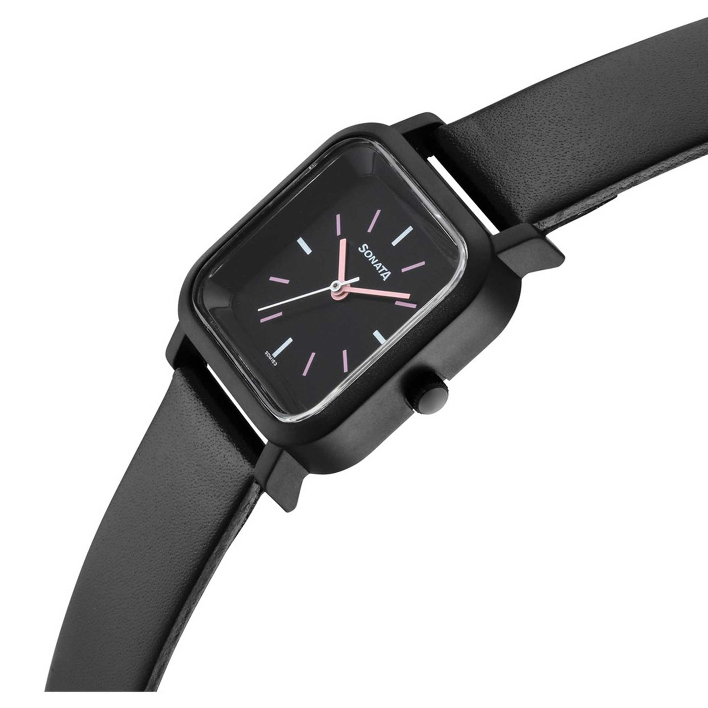 Sonata Black Dial Leather Strap Analog Watch for Women