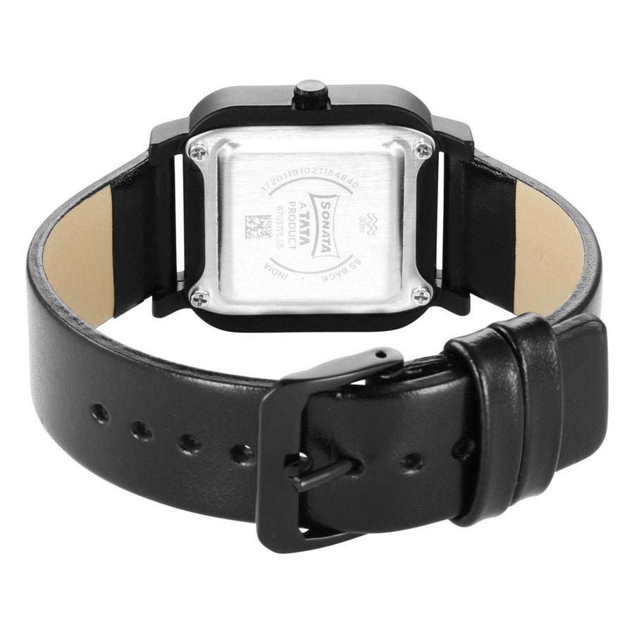 Sonata Black Dial Leather Strap Analog Watch for Women
