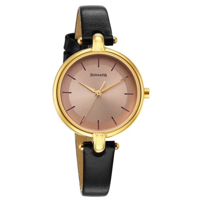Gold Edit Pink Dial Black Leather Strap Watches