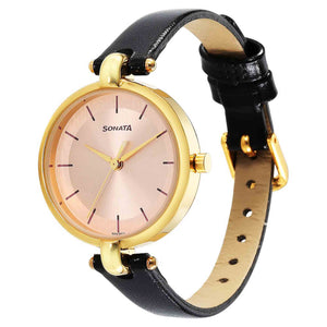 Gold Edit Pink Dial Black Leather Strap Watches