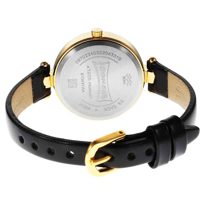 Gold Edit Pink Dial Black Leather Strap Watches