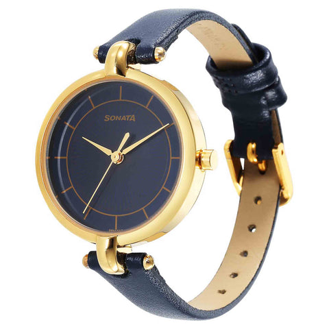 Sonata Gold Edit Blue Dial Women Watch With Leather Strap