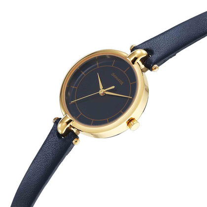 Sonata Gold Edit Blue Dial Women Watch With Leather Strap