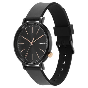 Sonata Essentials Black Dial Polyurethane Strap Watch for Women