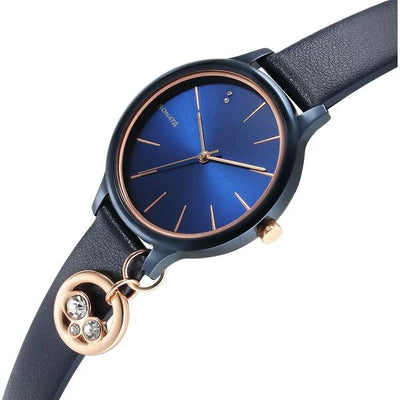Sonata Blush Quartz Analog Pink dial Leather Strap Watch for Women