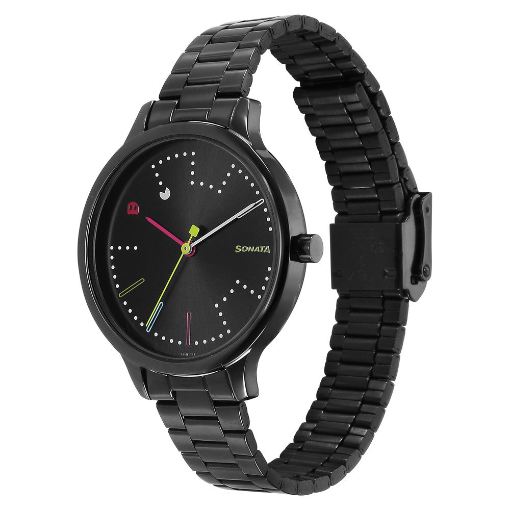 Sonata Play Black Dial Watch for Women