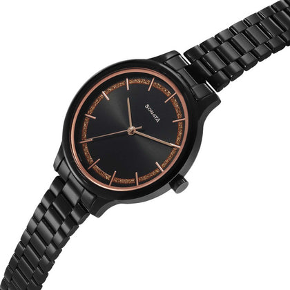 Sonata Fashion Black Dial Metal Strap Analog Watch for Women