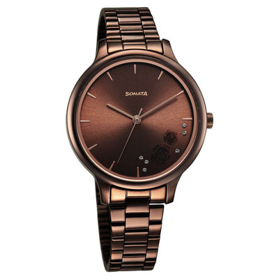 Sonata Blush Quartz Analog Brown dial Stainless Steel Strap Watch for Women