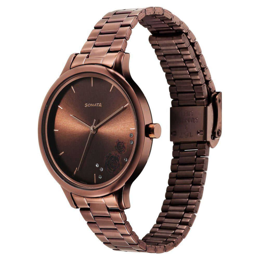 Sonata Blush Quartz Analog Brown dial Stainless Steel Strap Watch for Women