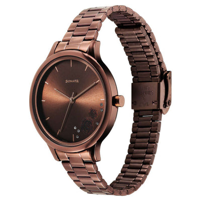 Sonata Blush Quartz Analog Brown dial Stainless Steel Strap Watch for Women