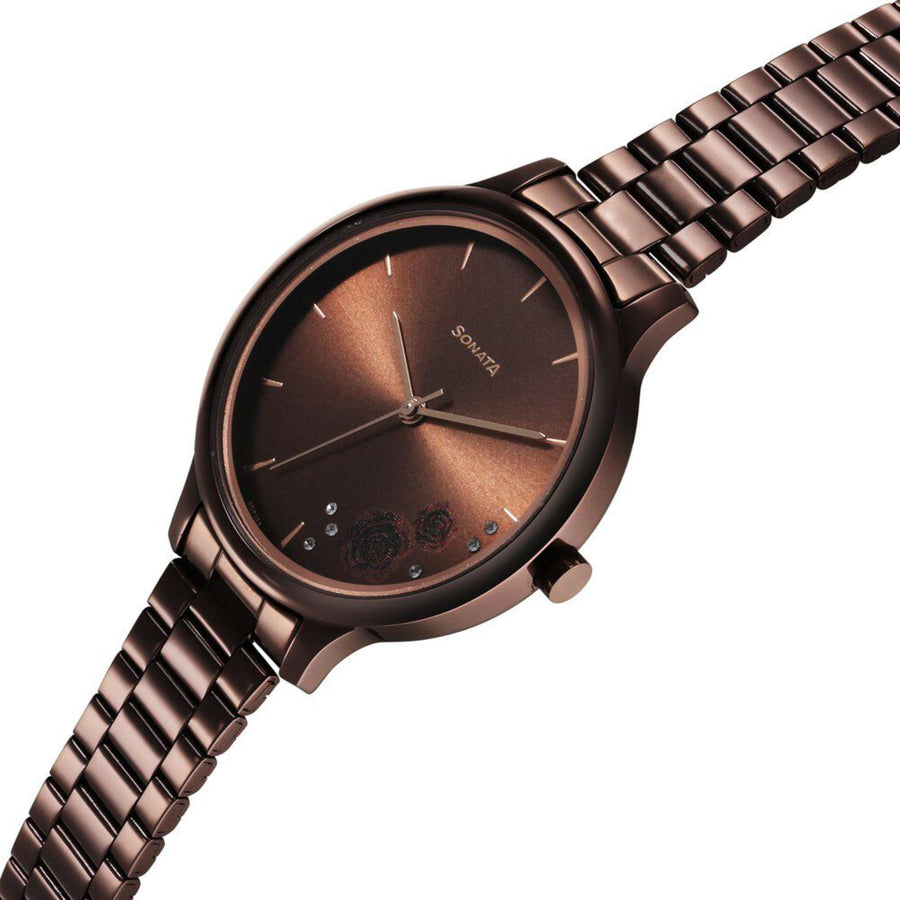 Sonata Blush Quartz Analog Brown dial Stainless Steel Strap Watch for Women