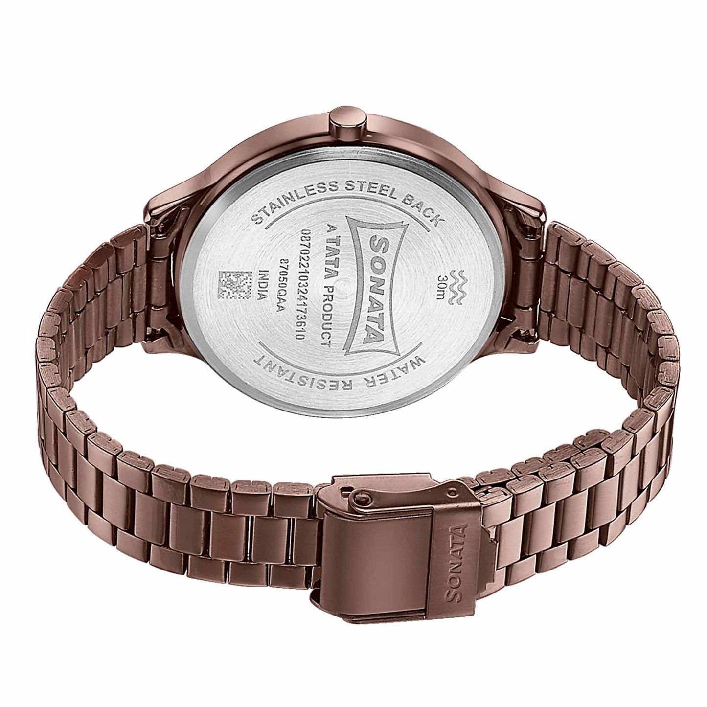 Sonata Wedding Bling Quartz Analog Brown Dial Brown Stainless Steel Strap Watch for Women