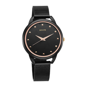 Sonata Wedding Quartz Analog Black Dial Stainless Steel Strap Watch for Women