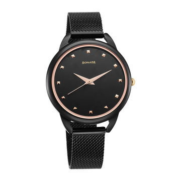 Sonata Wedding Quartz Analog Black Dial Stainless Steel Strap Watch for Women