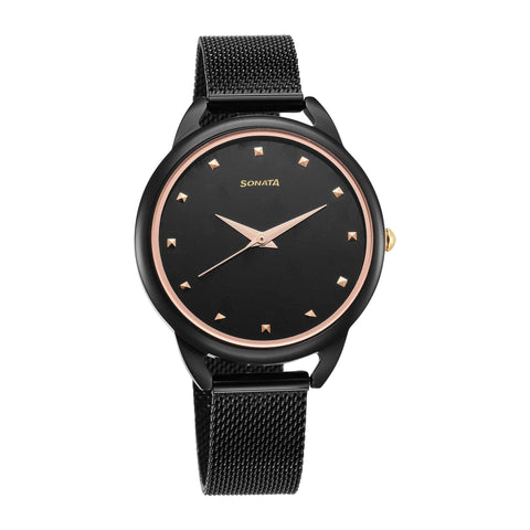 Sonata Wedding Quartz Analog Black Dial Stainless Steel Strap Watch for Women