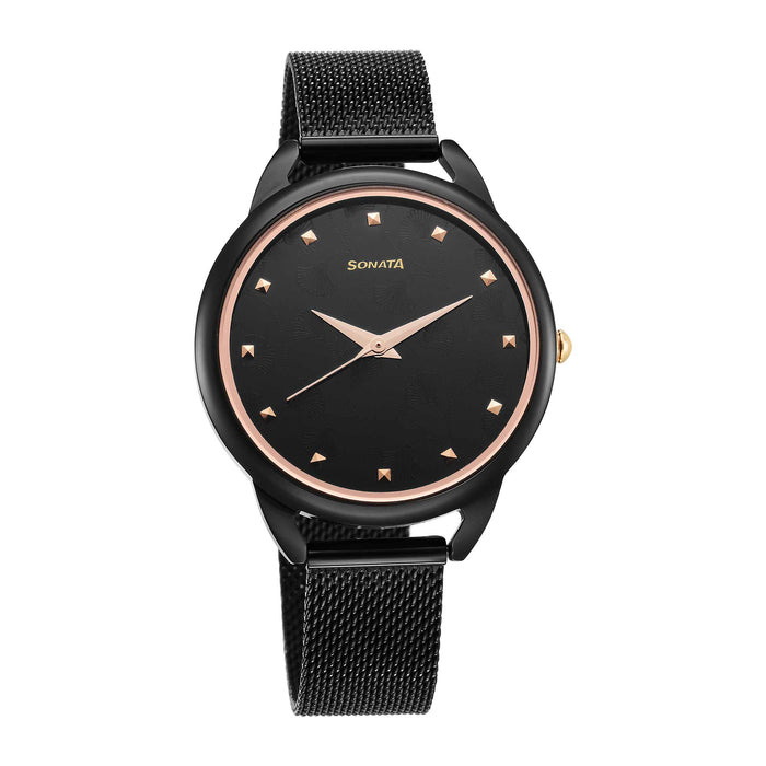 Sonata Wedding Quartz Analog Black Dial Stainless Steel Strap Watch for Women