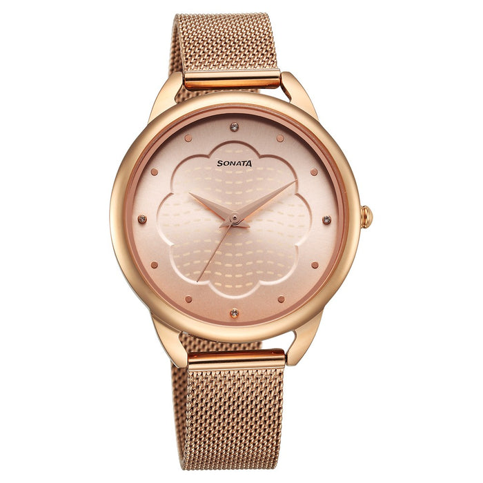Sonata Wedding Quartz Analog Rose Gold Dial Stainless Steel Strap Watch for Women