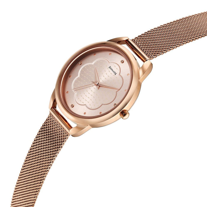 Sonata Wedding Quartz Analog Rose Gold Dial Stainless Steel Strap Watch for Women